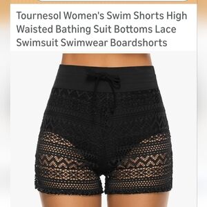 NWT Black Lace High Waisted Swim Shorts